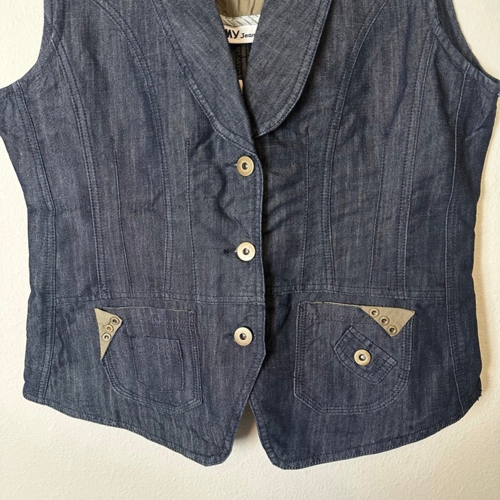 Vintage Y2K Dark Wash Denim Vest Utility Pockets Blue Womens Size 12 NWT - Picture 3 of 8